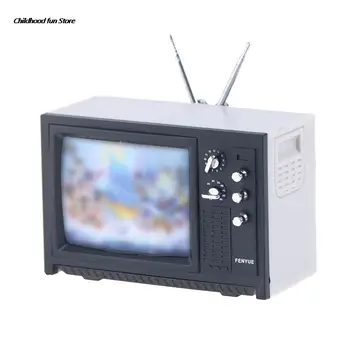 1 1:12 domek dla Lalek Retro TV Pilot Zdalnego Modelowania Miniaturowe Meble Dom Lalki Dekoracja pokoju Dziennym Telewizor