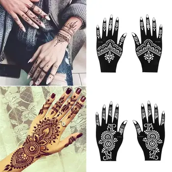 1 Para Nowy Makijaż Mendy Indyjski Styl Moda DIY Artystyczne Tatuaże Szablony Szablon z Henny Naklejka Tymczasowa Ręczne Naklejka