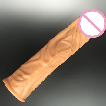 19,5 cm L Brązowe seks-produkty dla mężczyzn, realistyczne rękawy do penisa, seks-zabawki dla dorosłych, twarda głowa, przedłużacz do penisa, prezerwatywy