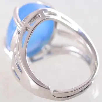 1szt Pierścień Biżuteria Dla Kobiet Prezent Naturalny Kamień Owalny Kaboszon KABOSZON Koralik Niebieski Onyks Regulowany Pierścień Na Palec K155