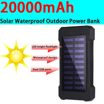 20000 mah Panel Słoneczny Power Bank Szybkie Ładowanie Akumulator Zewnętrzny Zewnętrzne Wodoszczelna Ładowarka Latarka dla iPhone Xiaomi Huawei