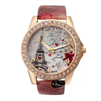 2020 Damskie Zegarki Luksusowe Moda Paryskie Zegarek Z wieżą eiffla, Damski Zegarek Kwarcowy Z Paskiem, Damskie Zegarki Montre Femme