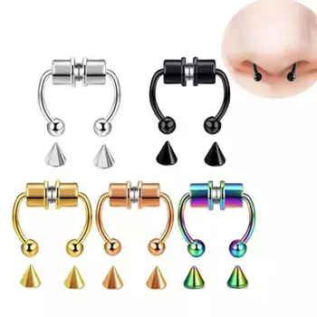 2021 Fałszywy Piercing Pierścień Do Nosa Stop Piercing Nosa Hoop Przegrody Pierścienie Dla Kobiet Biżuteria Do Ciała Prezenty Moda Magnetyczny Fałszywy Piercing