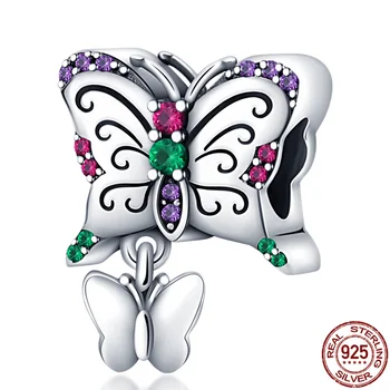 2022 Nowy Hot 925 SREBRO kolorowe Koraliki motyl Uroku nadają Oryginalny Bransoletka 3 mm Srebro 925 biżuteria