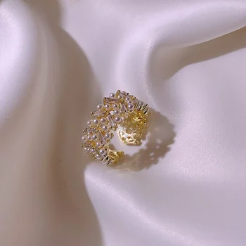2022 Nowy Koreański Moda Perły Cyrkon Złoto Otwarte Regulowane Pierścienie dla Kobiet Luksusowe Wieczorne Niezwykłe Pierścienie dla Dziewczyn Biżuteria Anillos Mujer