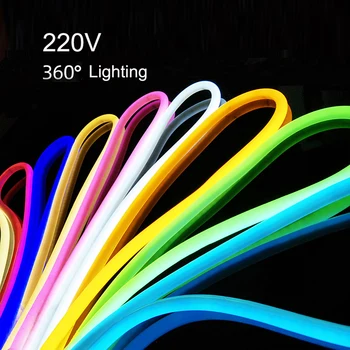220V Round LED Neon Strip Light Wodoodporny With Plug 2835 Tira Flexible Neon Sign Tape for Neon neon Flex taśma elastyczna neon