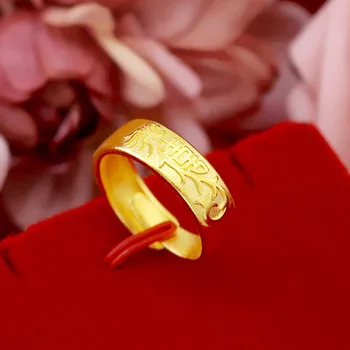 24K złote obrączki dla pary smok feniks złote pierścionki dla par, kobiet, mężczyzn zakochanych ślubne obrączki biżuteria hurtowych