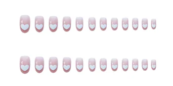 24шт Fałszywych Paznokcie Baleriny Różowy z Sercem Projekt DIY Manicure Pełne Pokrycie Paznokci Porady Z 24ШТ Klej Naklejki