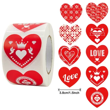 3,8 cm Kolorowe Czerwone Serce kocham Cię Samoprzylepna Naklejka Prezent Bukiet Drukowanie Etykiety Walentynki Kartki Ślubne Pakiety