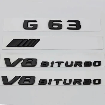 3d ABS Czarne, Błyszczące Litery Akcesoria Samochodowe Tylny Bagażnik Ikona Naklejki G 63 V8 БИТУРБИРОВАННАЯ Emblemat Logo Mercedes G63 AMG W463 W464