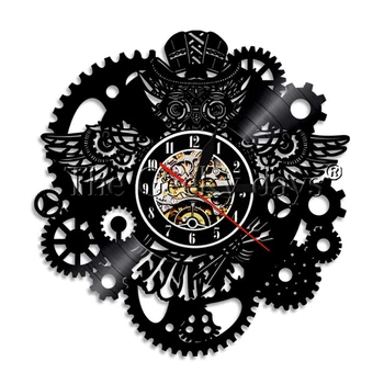 3D Dekoracyjny Zegar w stylu Steampunk, Płyta Winylowa, Zegary Ścienne, Nowoczesny Design, Zegar Ścienny z 7 Różnymi Kolorowymi Led Zmianami, Wystrój Domu