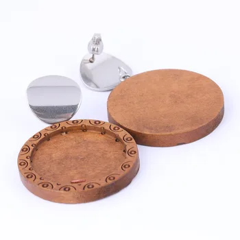 6szt 25 mm drzewo kaboszon kolczyki baza półwyroby ze stali nierdzewnej kolczyki szpilki wnioski diy ustawienia ramki do produkcji biżuterii