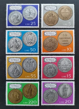 8 szt./kpl. Nowy znaczek San Marino 1972 Monety Marki MNH