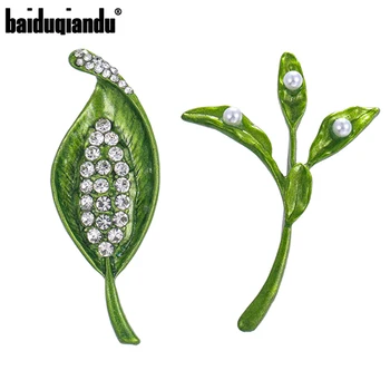 Baiduqiandu Dla Kobiet, Mężczyzn Zielony Liść Trawy Broszki Szpilki Przezroczyste Cyrkonie Perły Kwiat Roślina Odzież Kapelusz Koszule Biżuteria