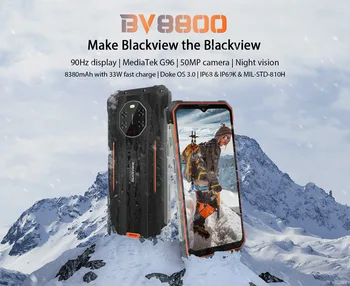 Blackview BV8800 IP68/IP69K Wodoodporny 8 GB + 128 GB Helio G96 Wytrzymały Smartfon 6,58 