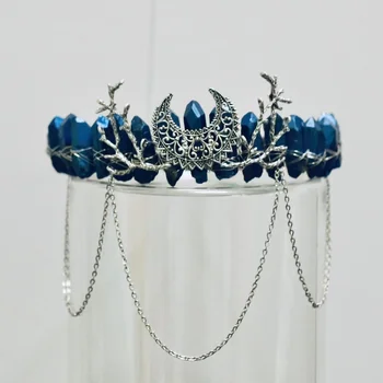Błękitny promień słońca korona bez leczenia kryształ opaska na głowę akcesoria do włosów akcesoria do elfów, czarownic festiwal kwarcowa Wicca tiara gothic biżuteria prezenty