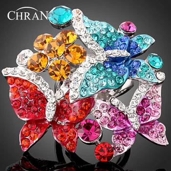 CHRAN Złoty Kolor Biedronka Projekt Cyrkon Biżuteria Pierścienia Sprzedaż Hurtowa Kryształ Szkliwo Motyl Wzór Kwiat Pierścienie Dla Kobiet