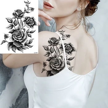 Czarna Róża Kwiat Sexy Tymczasowe Tatuaże Dla Kobiet Dorosłych Biodra Pion Czaszka Realistyczna Sztuczna Tattoo Sexy Моющаяся Tatuaż Naklejka