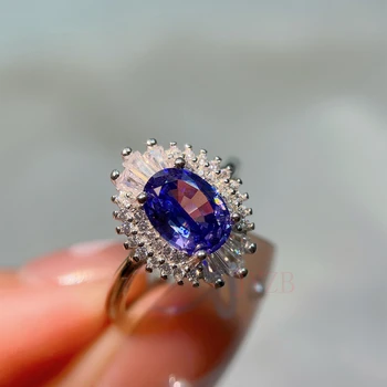 Damski pierścionek z naturalnym танзанитом S925, инкрустированное czystym srebrem, klasyczny prosty pierścień z niebieskim szlachetnych