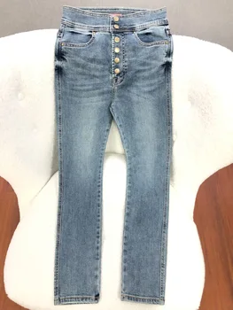 Damskie dżinsy z wysokim stanem, codzienne dzikie cienkie modne damskie spodnie jeansowe 2021, nowość