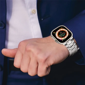 Dla Apple Watch Ultra Band 49 mm 45 mm 44 mm 42 mm Pasek ze Stali Nierdzewnej dla Apple Watch se mc Series 8 7 6 5 4 Bransoletka z 3 ogniwami