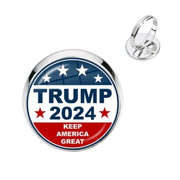 Donald Trump 2024 Kolekcja Szklane Pierścienie Z Кабошонами Flaga STANY zjednoczone Ameryki Zapisz Duże Regulowane Pierścienie Biżuteria Dla Kobiet, Mężczyzn, Dzieci
