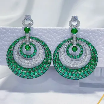 Dwukolorowe Luksusowy Okrągły Zielony Висячая Kolczyk dla Kobiet