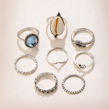 Etniczny Kolor Srebrny Wąż Kamień Duże Pierścienie W Kształcie Muszelki Zestaw Dla Kobiet Księżycowe Pierścienia Na Palec Pierścień 2022 NOWE Biżuteria