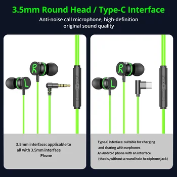 FONKEN USB Type C Słuchawki douszne z Mikrofonem 3,5 mm Sportowe, Muzyczne Słuchawki tryb głośnomówiący Przewodowy zestaw Słuchawkowy Dla Xiaomi Huawei Samsung zestaw Słuchawkowy