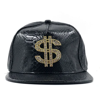 HotDoit Metalowa męska baseball Czapka w stylu Złotego do dolara, czapka w stylu hip-hop, skórzane, Regulowane czapka z daszkiem Snapback dla mężczyzn i kobiet