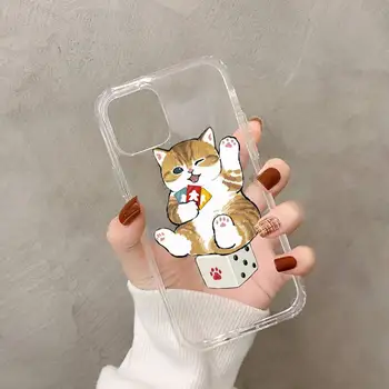 Japoński Zabawny Etui do Telefonu z Kreskówkowe Kotem dla iPhone 11 12 13 mini pro XS MAX 8 7 6 6S Plus X 5S SE 2020 XR Przezroczyste Etui