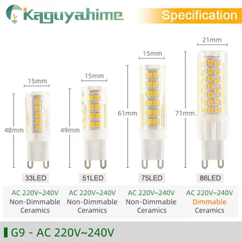 Kaguyahime 5 Szt./LOT Led G9 G4 E14 Lampa lampa z regulacją jasności 3 W 5 W, 9 W AC 220 v DC 12 SMD2835 COB G4 LED G9 Lampa Wymienić Галогенную