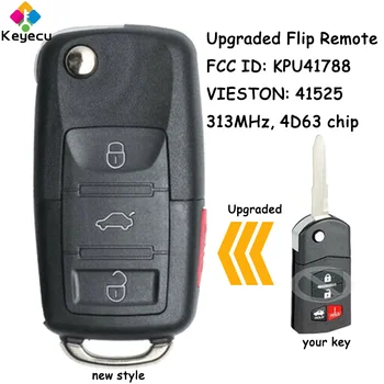 KEYECU Zmodernizowany Klapki Zdalny klucz samochodowy z 4 przyciskami 313 Mhz 4D63 chip do Mazda 6 RX8 2004-2008 Fob FCC ID: KPU41788 VIESTON: 41525