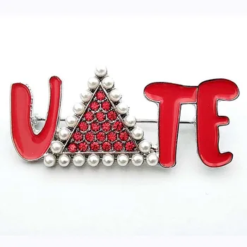Kobiecy klub Z Greckimi Literami Czerwony Rhinestone Dst Vote Pearl Broszka pin lappel