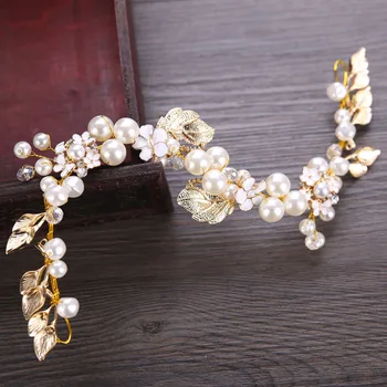 Kobiety Perły Kryształ biżuteria ślubna Girlanda Korona Kwiat Opaska Biżuteria Akcesoria Ślubne Zdjęcia Party Prezent BN