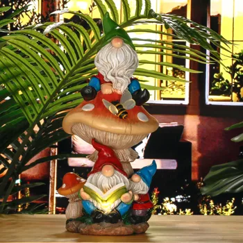 KOLEKCJI TERESY Garden Gnome Zewnętrzny Wystrój Słoneczne Posągi Grzyb Dom Rzeźba Z Żywicy Statuetki Ornament Ozdoba