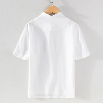 Koszula z Krótkim Rękawem dla Mężczyzn, Letnia, Bawełniana, Lniana Elegancki Casual Koszula w jednolitym kolorze Koszulka Polo z Konopi