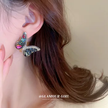 Kwiat Kryształ Motyl Kolczyki Kobiety Przesadzają Projekt Rhinestone Kolczyki Hurtowych Mody Biżuteria