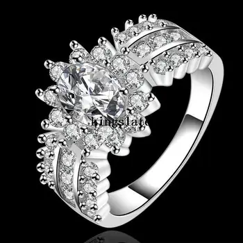, Luksusowy crystal pierścionek koloru srebrnego moda Biżuteria wysokiej jakości Zawieszenia Ślubny kamień Darmowa wysyłka na Prezenty Świąteczne R584