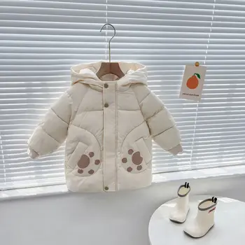 LZH/parki dla dziewczyn, zimowa dziecięca kurtka-kurtka puchowa 2022 roku Dla Chłopców, Modne w jednolitym kolorze bawełniane ubrania dla dzieci, plus aksamitna ciepły płaszcz z kapturem od 1 do 6 lat