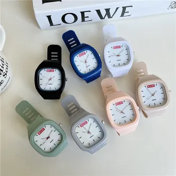 Macaron Kwadratowy Kwarcowy Cyfrowy Chronograf Dorywczo Zegarek Z Gumowym Paskiem Moda Wodoodporny Zegarek dla Kobiet