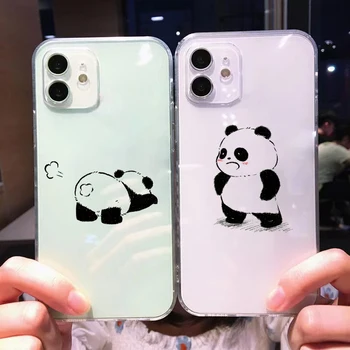 Miła Fajna Panda Dla iPhone 11 Pro Max 12 13 Pro Mini X XR XS Max Se2 6 6S 7 8 Plus Przezroczyste Etui Do Telefonu odporna na wstrząsy Etui