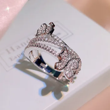 Moda AAA Crystal Węzeł Łuk Kolor Srebrny Pierścień Dla Kobiet Wieczorne Pierścionek Zaręczynowy Na Palec Akcesoria Biżuteria Prezent