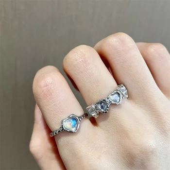 Moda Kamień Księżycowy Kamień Miłość Serce Regulowany Pierścień Dla Kobiet Miła Osobowość Motyl Ślubna Efektowny Pierścień 2022 Nowe Biżuteria