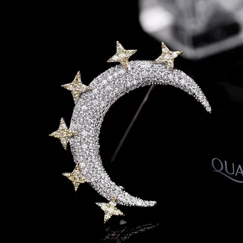Moda temperament cyrkonia prosta gwiazda księżyc broszka urocza, modna broszka agrafka uniwersalne koreański biżuteria