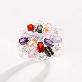Modne Kolorowe Kryształowe Kwiatowe Pierścienie dla Kobiet, Modne Proste Moda Biżuteria, Jubileuszowe Wieczorne Pierścienie, Akcesoria