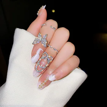 Modne Pierścienie do Paznokci dla Kobiet Dziewczyn Metalowa Linia Cienkie Sztuczne Paznokcie Pokrywa Ochronna Końcówka Palca Koreańskie Pierścień Prezenty Ślubne Gothic Biżuteria