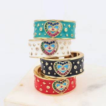 Modne Богемные Miedziane Cyrkon Tureckie Serce Przykre Rhinestone Regulowane Pierścienie Dla Kobiet, Vintage Otwarte Pierścień Z Paskiem Szczęśliwe Biżuteria