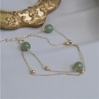 MOVESKI Srebro Próby 925 Pozłacane Oryginalny Koralik Ręcznie Hoten Jade Dwuwarstwowy Bransoletki dla Kobiet Biżuteria Prezent
