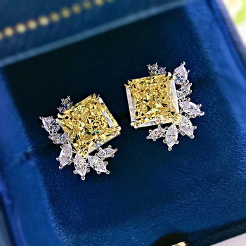 Musujące 10*10 mm Topaz Высокоуглеродистый Diament Kwiat Kolczyki dla Kobiet Luksusowy 925 Srebrny Klejnot Wykwintne Biżuteria Prezent